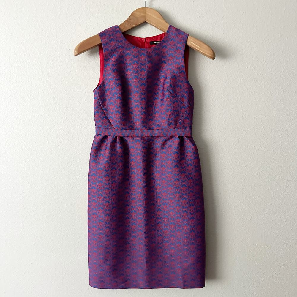 Tara Jarmon Purple and Pink Jacquard Sheath Dress